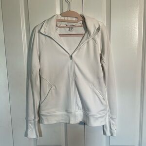 Athleta white zip hoodie with hood, front pockets, XS